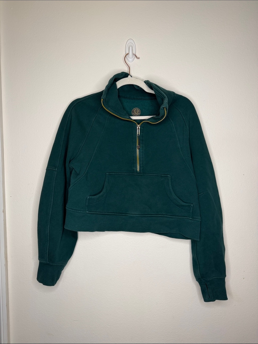 Lululemon athletics Dark green Half-Zip Cropped Pullover Top Scuba